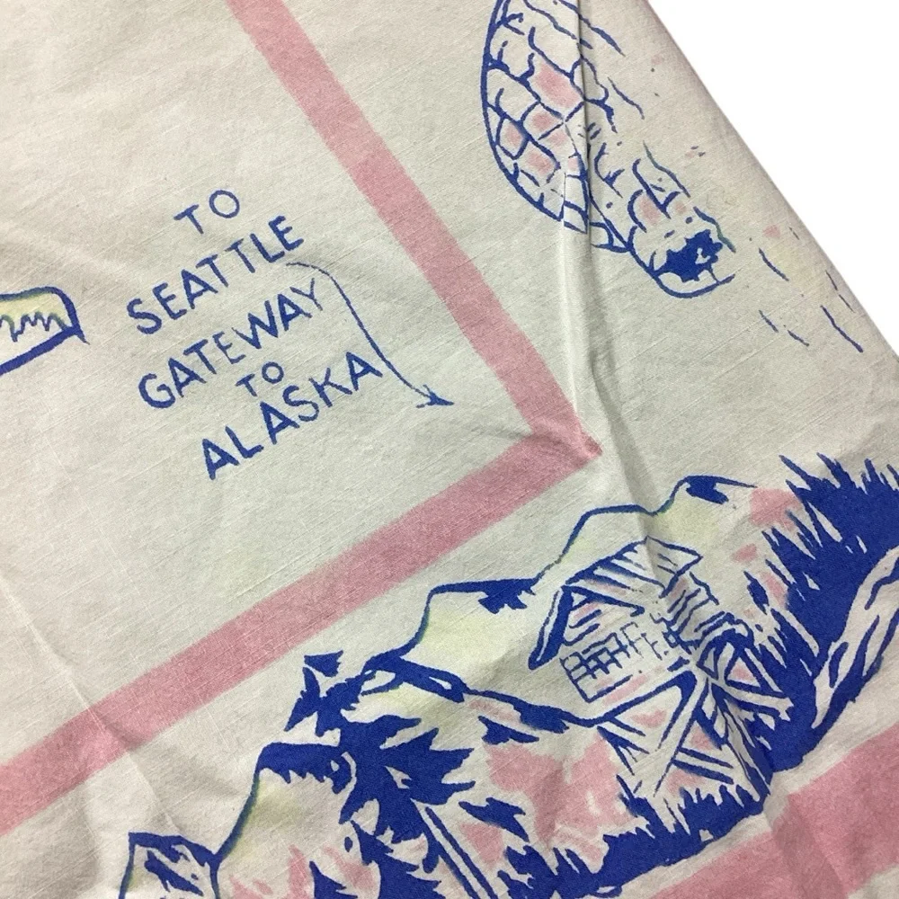 Vintage Alaska state 1950s MCM cotton tablecloth